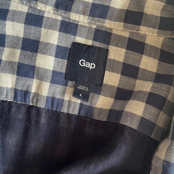 Gap Blue Checkered Gingham Long Sleeve Casual Button Down Mens Shirt sz L - Picture 6 of 6